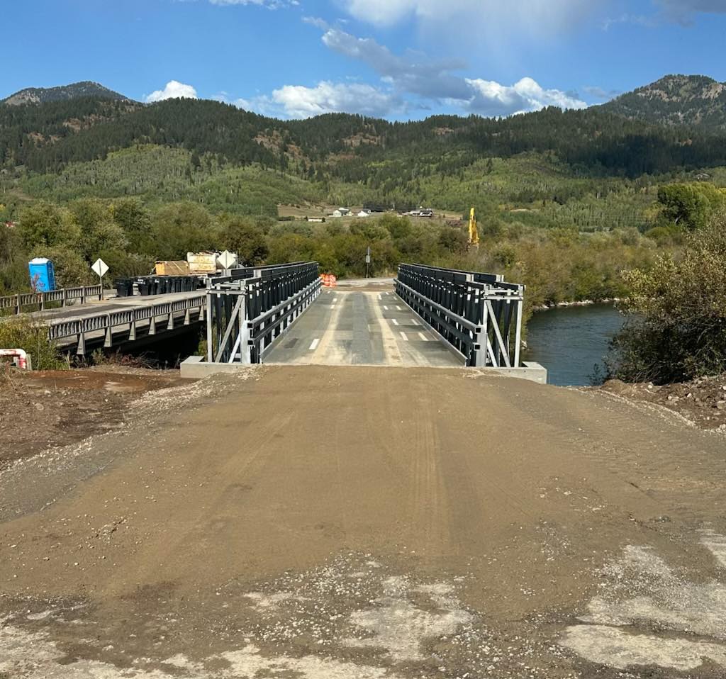 Temporary bridge installed on CR 104 south of Alpine